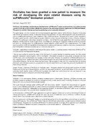 Virogates Has Been Granted a New Patent to Measure the Risk of Developing Life Style Related Diseases Using Its Suparnostic ® Biomarker Product