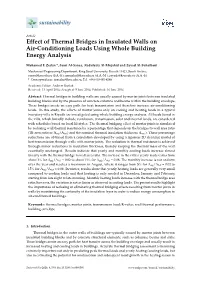 Effect of Thermal Bridges in Insulated Walls on Air-Conditioning Loads Using Whole Building Energy Analysis
