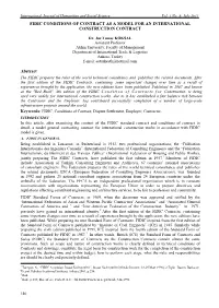 Fidic Conditions of Contract As a Model for an International Construction Contract