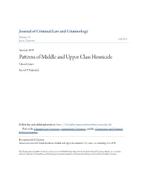 Patterns of Middle and Upper Class Homicide Edward Green