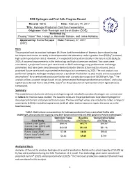 Hydrogen Production Cost from Fermentation Originator: Katie Randolph and Sarah Studer (DOE)