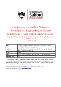 Responding to Robert Macfarlane's 'Generation Anthropocene'