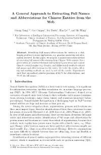 A General Approach to Extracting Full Names and Abbreviations for Chinese Entities from the Web
