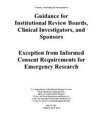 Exception from Informed Consent Requirements for Emergency Research
