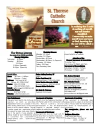 The Divine Liturgy Monday, 12:10Pm Check Bulletin Or Website See Page 3 for COVID Protocols