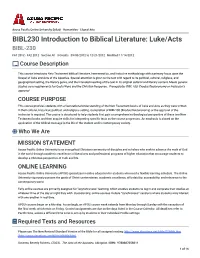BIBL230 Introduction to Biblical Literature: Luke/Acts &gt; Syllabus