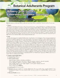 Bilberry Fruit Extract Laboratory Guidance Document