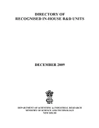 Directory of Recognised In-House R&D Units