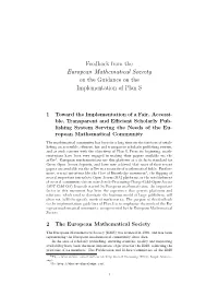 Feedback from the European Mathematical Society on the Guidance on the Implementation of Plan S