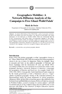 Geographers Mobilize: a Network-Diffusion Analysis of the Campaign to Free Ghazi-Walid Falah1