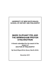 Mark Oliphant Frs and the Birmingham Proton Synchrotron