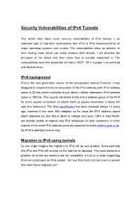Security Vulnerabilities of Ipv6 Tunnels