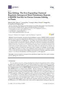 Base Editing: the Ever Expanding Clustered Regularly Interspaced Short Palindromic Repeats (CRISPR) Tool Kit for Precise Genome Editing in Plants
