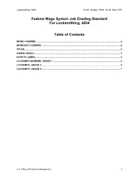 Federal Wage System Job Grading Standard for Locksmithing, 4804