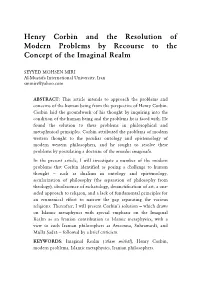 Henry Corbin and the Resolution of Modern Problems by Recourse to the Concept of the Imaginal Realm