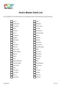 Host's Master Artist List