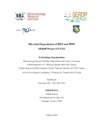 Microbial Degradation of RDX and HMX SERDP Project CU1213