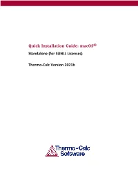 Quick Installation Guide: Macos® Standalone (For SUNLL Licenses)