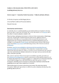 Analysis of AEC Donation Data 1998-1999 to 2014-2015 Gambling Industry Interests