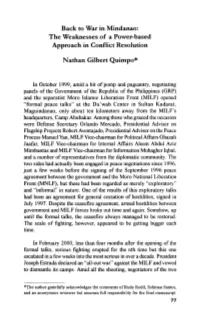 Back to War in Mindanao: the Weaknesses of a Power-Based Approach in Conflict Resolution