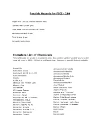 Complete List of Chemicals These Chemicals Are Stored in an Adjacent Area