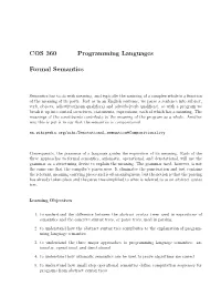 COS 360 Programming Languages Formal Semantics