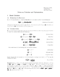 Notes on Calculus and Optimization