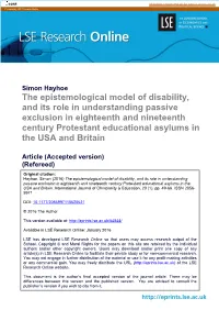 The Epistemological Model of Disability, and Its Role In