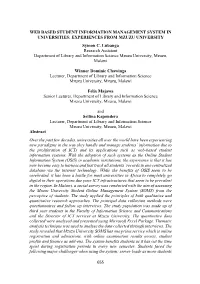 WEB BASED STUDENT INFORMATION MANAGEMENT SYSTEM in UNIVERSITIES: EXPERIENCES from MZUZU UNIVERSITY Symon C