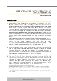 Code of Practice for the Reduction of Acrylamide in Foods Cac/Rcp 67-2009