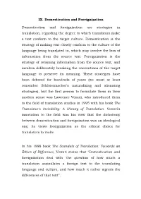 IX. Domestication and Foreignization