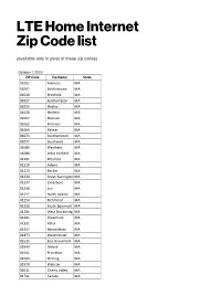 LTE Home Internet Zip Code List
