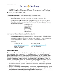 ML 301 Anglican Liturgy and Music: Development and Theology