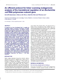 An Efficient Protocol for Linker Scanning Mutagenesis: Analysis of the Translational Regulation of an Escherichia Coli RNA Polymerase Subunit Gene Derek M