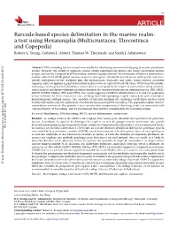 Barcode-Based Species Delimitation in the Marine Realm: a Test Using Hexanauplia (Multicrustacea: Thecostraca and Copepoda) Robert G