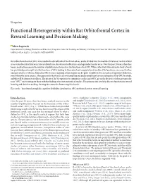 Functional Heterogeneity Within Rat Orbitofrontal Cortex in Reward Learning and Decision Making
