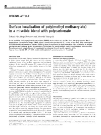 Surface Localization of Poly(Methyl Methacrylate) in a Miscible Blend with Polycarbonate