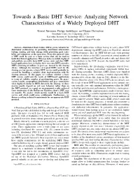 Towards a Basic DHT Service: Analyzing Network Characteristics of a Widely Deployed DHT