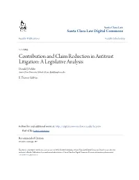 Contribution and Claim Reduction in Antitrust Litigation: a Legislative Analysis Donald J