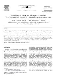 Hippocampus, Cortex, and Basal Ganglia: Insights from Computational Models of Complementary Learning Systems