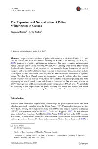 The Expansion and Normalization of Police Militarization in Canada
