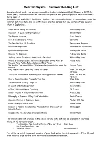 Year 12 Physics – Summer Reading List