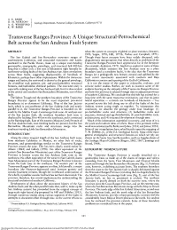Transverse Ranges Province: a Unique Structural-Petrochemical Belt Across the San Andreas Fault System