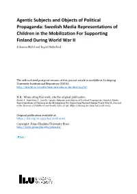 Agentic Subjects and Objects of Political Propaganda: Swedish Media Representations of Children in the Mobilization for Supporting Finland During World War II