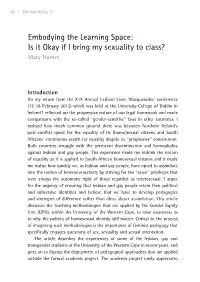 Embodying the Learning Space: Is It Okay If I Bring My Sexuality to Class? Mary Hames
