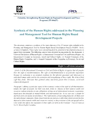 Synthesis of the Human Rights Addressed in the Planning and Management Tool for Human Rights Based Development Projects
