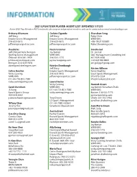 2021 Lpga Tour Player-Agent List (Updated 1/7/21)