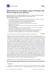 Altered Proteins in the Hippocampus of Patients with Mesial Temporal Lobe Epilepsy