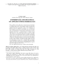 Experiences and Dilemmas of Applied Ethnochoreology