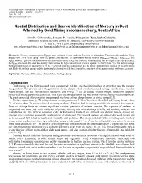 Spatial Distribution and Source Identification of Mercury in Dust Affected by Gold Mining in Johannesburg, South Africa